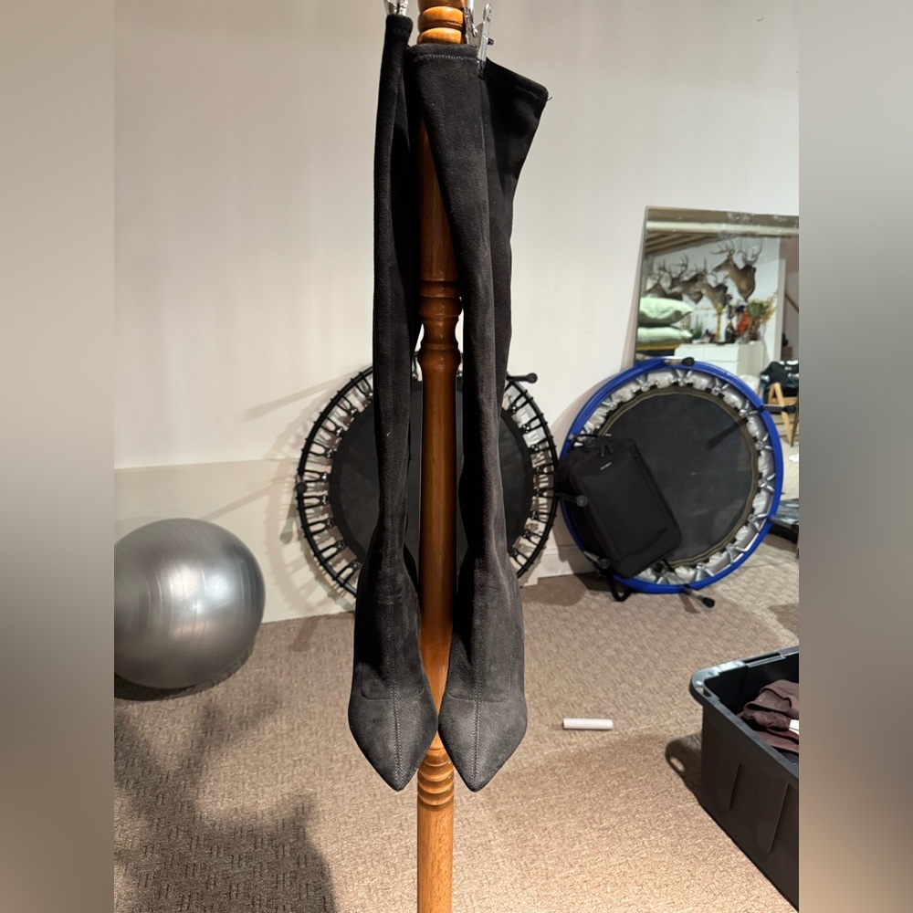 J Lo- Over the knee Suede Boot w/ Gold Accent on Heel